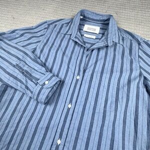 Grayson Frank & Eileen The Hero Button Shirt Women 4 Blue Stripe Cotton Preppy